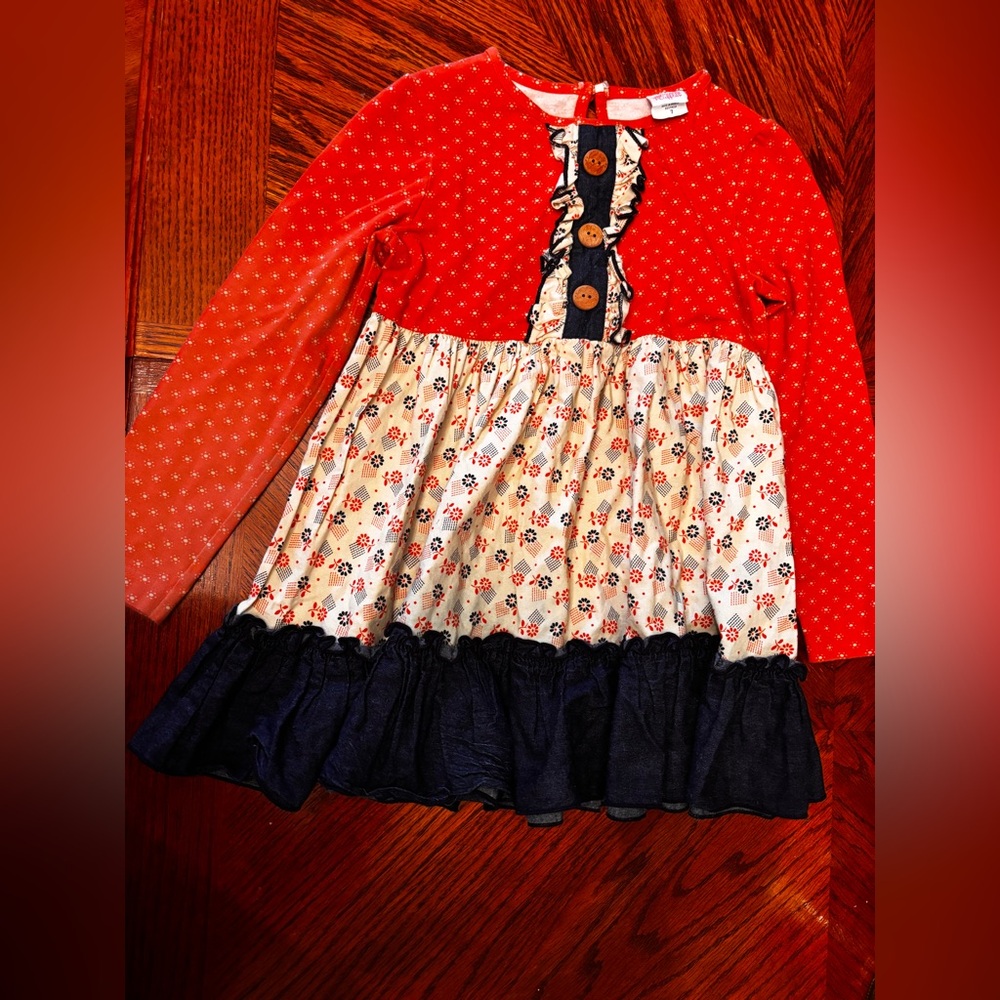Red and Navy Ruffle Tiered Dress